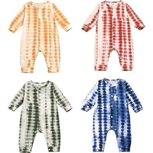 FOCUSNORM Tie-Dye Printed Baby Girls Boys 0-24M Rompers Long Sleeve Autumn Casual Jumpsuits 4 Colors