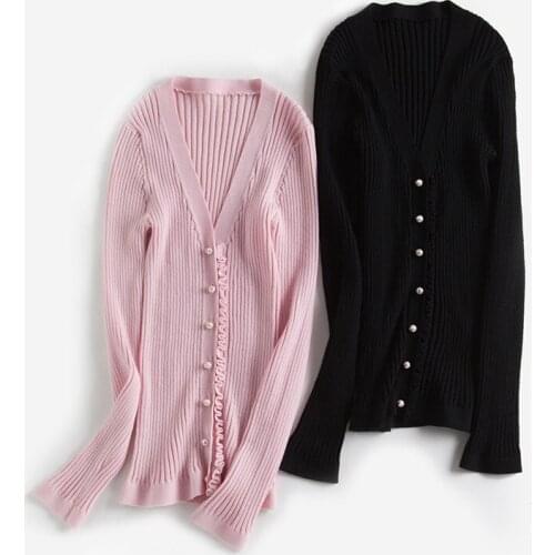 100%merino wool v-neck knit women fashion ruched single breasted slim cardigan sweater pink 2colors S/M/L