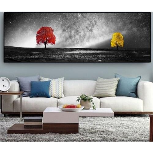 Modern Wall Art Pictures Yellow and Red Tree Landscape Canvas Painting Posters Prints Panorama for Home Decor Cuadros