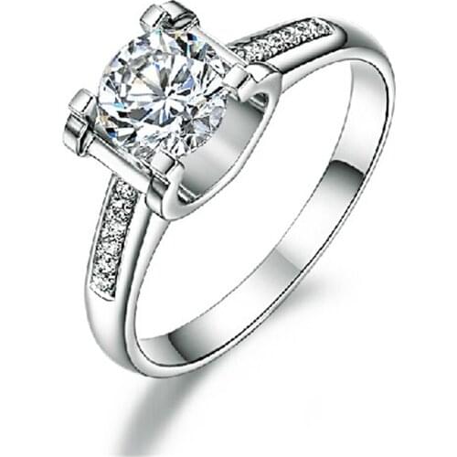 Gleam 6.5MM 1Ct Round Cut Moissanite Solitaire Ring 925 Sterling Silver Ring White Gold Color Women Jewelry