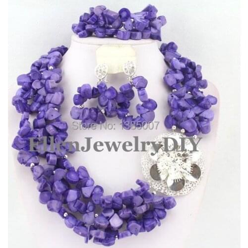 Purple African Nigerian Wedding Beads Jewelry Set Coral Jewelry Set Coral Beads Necklace Set African Jewelry Set W7387