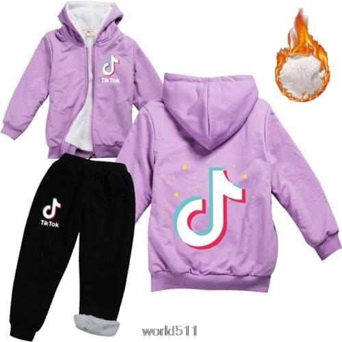 Tik Tok Girl Clothing Sets Russia Winter Hooded Warm Jacket + Warm Top Cotton Pants 2 Pieces Clothes Cotton Coat With Fur Hood