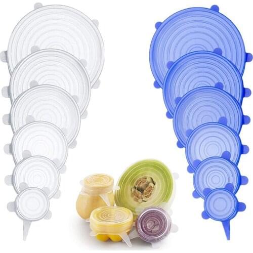 6Pcs Set Silicone Fresh-keeping Lids Stretch Food Fruit Fresh Cover Microwaveable Bowl Pot Wrap Lid