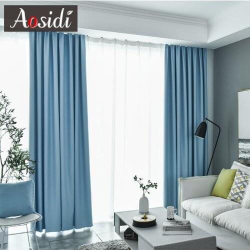 Modern Sky Blue Blackout Curtains for Bedroom Window Treatment Solid Color Living Room Curtains Drapes Panels Cortinas Blind 90