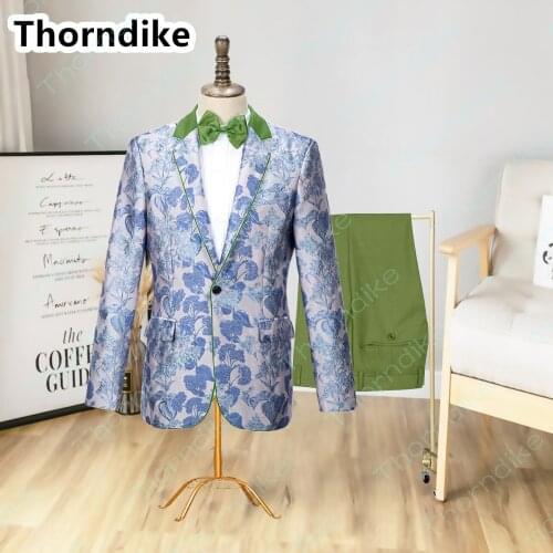 Thorndike Printed Men Suit 9 style 23 Color Tuxedos Notch Lapel Wedding Suit Custom Made Suit Man (Jacket+Pants) Terno Masculino