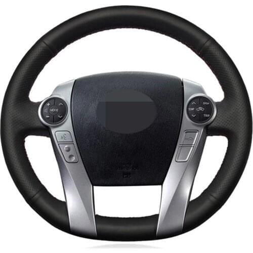 Black Genuine Leather DIY Car Steering Wheel Cover For Toyota Prius 30(XW30) 2009-2015 Prius C(US) V(US) 2012-2017 Aqua 2014