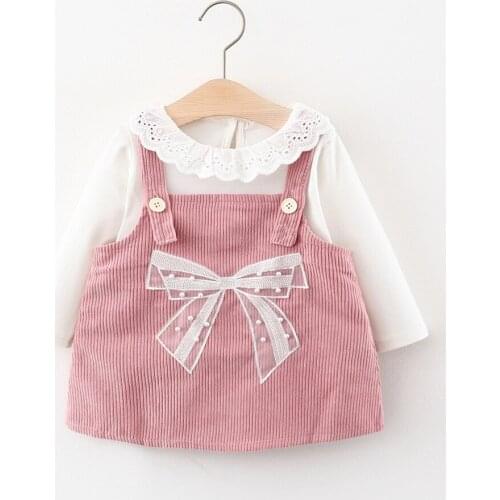 Girls clothes girls suspenders skirt spring autumn corduroy fashion cotton T-shirt overalls 2 pieces girls casual suit baby suit