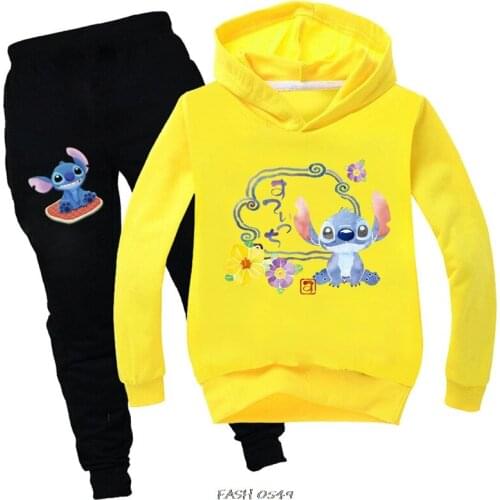 Boys Clothes Stitch Baby Long Sleeve Hoodies T Shirt +Pants for Girls Winter Set Outfits 2Pcs Girls Christmas Clothes Set