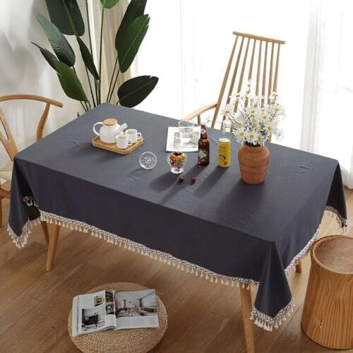 Solid Cotton Tassel Tablecloth with Embroidered Lace Dustproof Insulation Coffee Dining Table Desk Decoration Nappe De Table