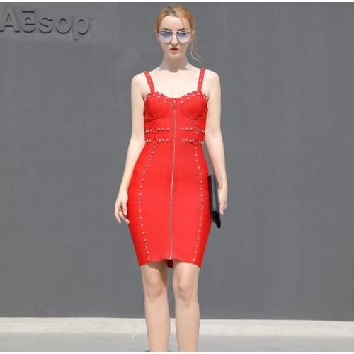 Autumn Winter Bandage Dresses Women Beading Party Club Celebrity Bodycon Dress V Neck 2021 New Arrival Sleeveless Spaghetti Stra