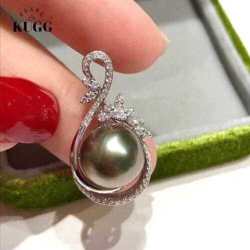 KUGG PEARL 18K White Gold Necklace Natural Tahiti Black Pearl Necklace Real Diamond Jewelry Luxury Women Party Pendant
