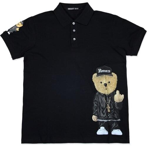 High New Novelty 2021 Embroidered Bear Striped Collar Cute crown Casual Polo Shirts Shirt Skateboard Cotton Polos Top Tee 047