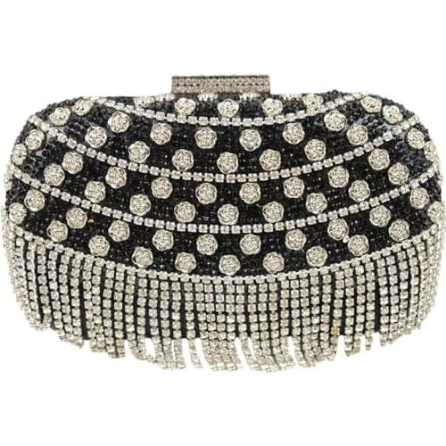 Silver Golden Black Tassel Rhinestone Crystal Clutch Evening Bags Fashion Evening Bags Diamonds Wedding Handbags 3 Color