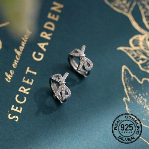 925 Sterling Silver Shiny Bowknot Hoop Earrings For Women Geometry Zircon Sweet Korean Fashion Modern Female Jewelry 2021 Trend