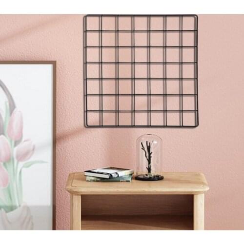 Grid Photo Wall Metal Wire Memo Board Mesh Wall Panels Photo Display Home Office Bedroom Decor Metal Shelf Postcard DIY Rack