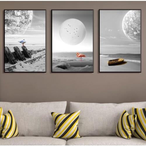 Nordic Modern Simple Creativity Frameless Picture Wharf Boat and Bird Flamingo Decorative Painting Bedroom Wall Painting Art