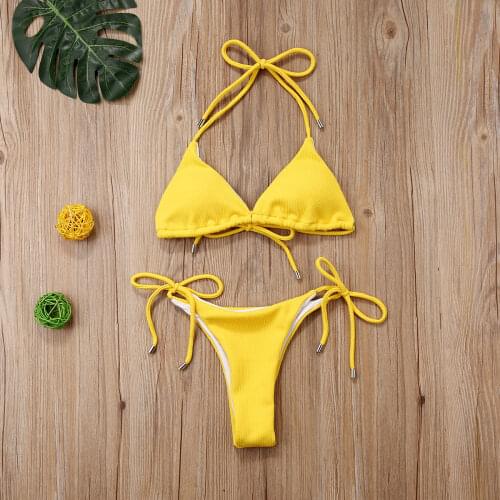 Sexy Micro Bikini Sets Women Push Up Padded Triangle swimwear Solid Color Bandage Swimsuit Female Brazilian Bathing Suit Biquini