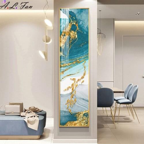 Modern Light Luxury Abstract Golden Swimming Fish Vertical Strip Ink Decorative Painting Creative Aisle Entrance Hanging Paint