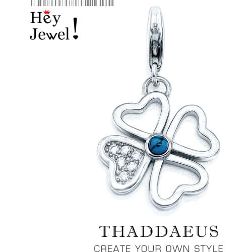 925 Sterling Silver Blue Stone Lady Fashion FOUR-LEAF CLOVER Pendant Charm Lucky Jewelry New Girls Women Jewelry Fit Bracelet