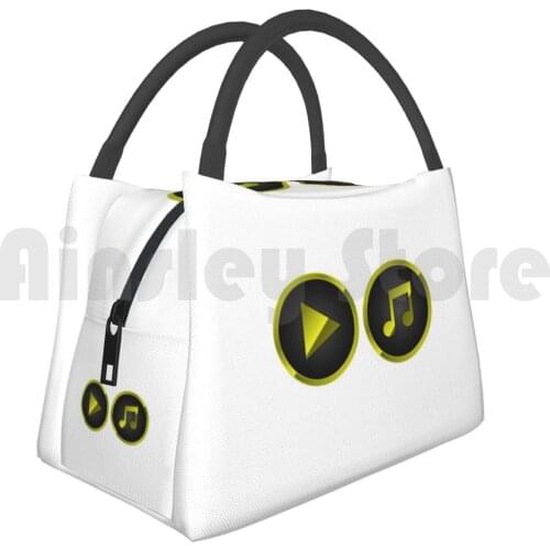 Cooler Lunch Bag Picnic Bag Play Music Black And Green Music Symbol Play Black Green Love Minimalist Shiny Mp3