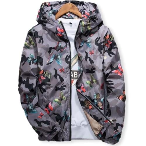 New High Quality Women Windbreaker Jacket Spring Summer Camo Thin Female Camouflage Butterfly Windbreaker Coats Hooded