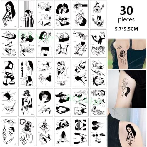 30 pcs Waterproof Temporary Tattoo Stickers set sexy love smoking girl Body Art Flash Tatto Fake Tatoo for Men Women