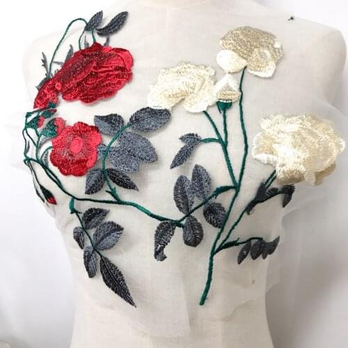 Rose Embroidery Floral Lace Applique Large Flower Lace Patch For DIY Wedding Dress Applique Prom Ball Gown Party prom