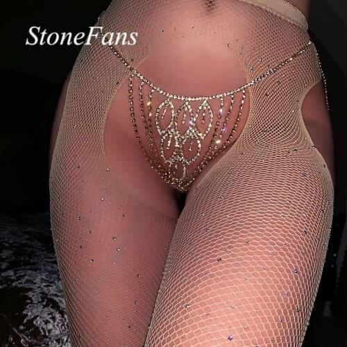Stonefans Leaf Shape Rhinestone Thong Bikini Chain Underwear for Women Sexy Body Jewelry Crystal Panties Waist Chain Accessories