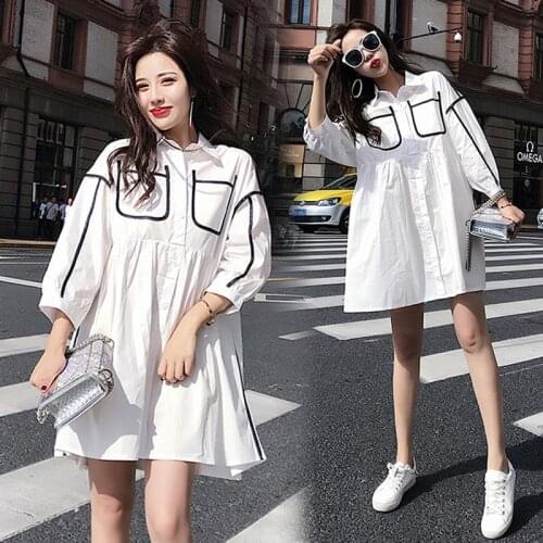 2021 Solid Color Loose Casual Mini Dress Shirt Collar Sleeve Buttons Women New Summer Dresses Cotton Dress Female Clothings