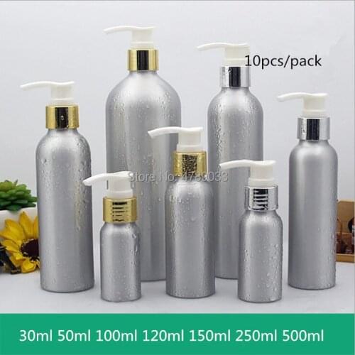 30ml-500ml Refillable Aluminum Bottle,Empty Cosmetic Container Perfume Packing Bottle Press Pump Bottle For Lotion Shampoo Bath