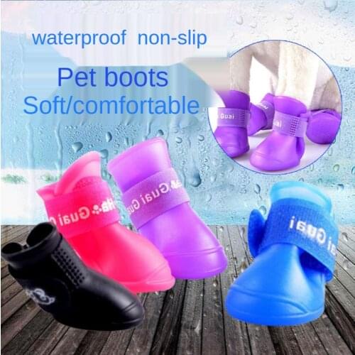 4pcs S/M/L/XL Anti Slip Waterproof Shoes For Dogs Cats Candy Colors Rubber Boots Fashion Dog Accessories Pet Rain Shoes