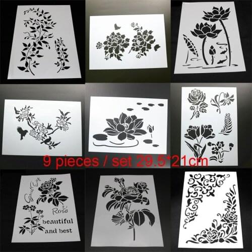 Rose Lotus Painting Template Plastic Stencil Bullet Journal Scrapbook Coloring Embossing Album Decorative Office School Supplies