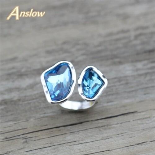 Anslow Brand Top Quality Origianl Design Retro Antique Silver-plated Irregular Crystal Adjustable Women Wedding Ring LOW0053AR