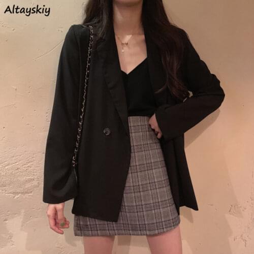 Blazers Women New Chic Solid Korean Teens Long-sleeve Harajuku Loose Office Single-button Spring Stylish Fashion Breathable Thin