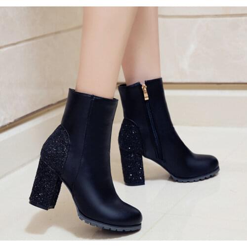 2021 Newest Ankle Boots Women Round Toe Autumn Party Shoes Solid Colors Flock Boots Comfortable Platform Shoes Woman