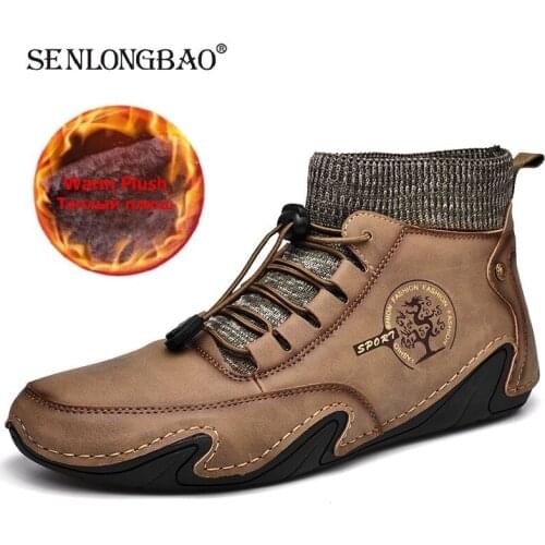 Brand Winter Men Snow Boots High Quality Leather Man Ankle Boots Warm Fur Winter Men Boots Fashion Autumn Mens Shoes Size 38-48