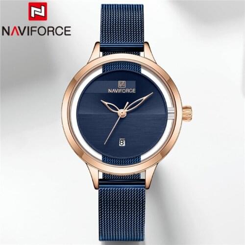 NAVIFORCE New Women Watch Top Brand Luxury Blue Ladies Wristwatch Mesh Stainless Steel Bracelet Date Classic Female Clock 5014