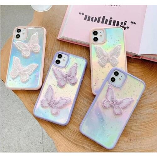 Gimfun Lace Butterfly Laser Card Phone Case for iPhone 11 Pro Max XS Max XR X 7 8 Plus SE2020 Glitter Pink Soft Clear TPU Cover