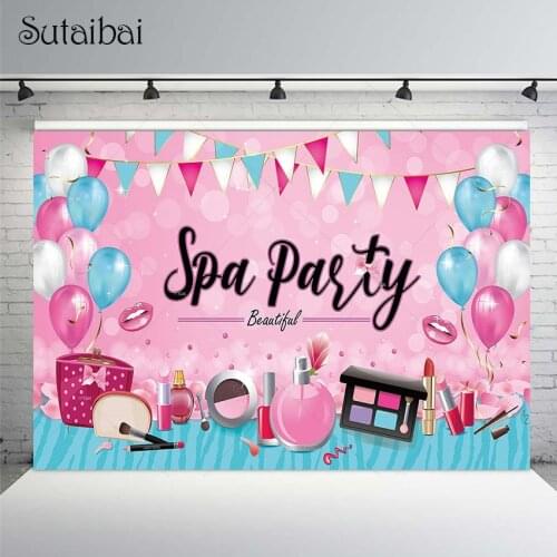 Spa Party Decorations Sweet Pink Princess Makeup Birthday Backdrop Make Up Themed Photography Background for Women Girls Baby