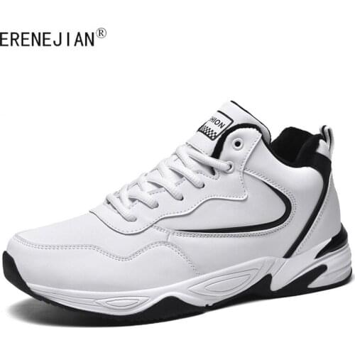 ERENEJIAN Mens Fashion Leather Sports Shoes Fleece Lined Thick Warm Sneakers For Male Waterproof Lightweight Walking Footwear