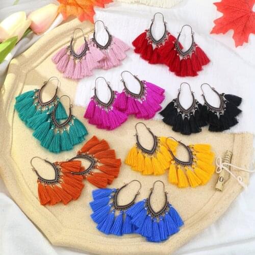 Exknl 2020 Vintage Tassel Earrings for Women Bohemian Retro Rope Boho Fringes Drop Earrings Wedding Party Ethnic Dangle Earrings