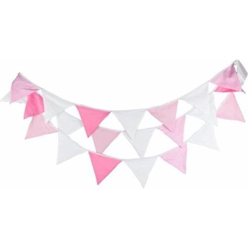 Bunting Banner Party Flags Holiday Pennant Wedding Decorating 1 Set 5.1M 24pc Girl Dreaming White Pink Check Strip Cloth Hanging