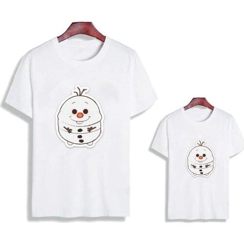 Summer New T Shirts Short Sleeve Casual White O-neck Family Clothes Matching Mother Father Daughter Son Tshirt Olaf Print Tees