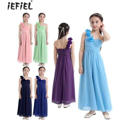 IEFiEL Kids Flower Girls Dress Chiffon Pageant Vestidos Long Christmas Princess Girls Dress Elegant Wedding Party Dress Clothes