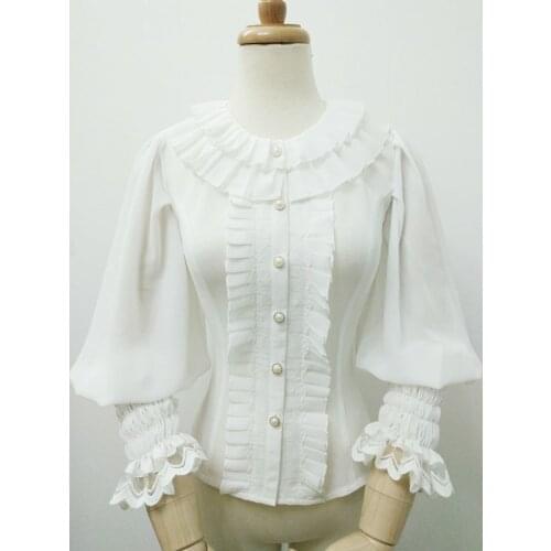 Sweet White Summer Blouse for Girl Lantern Sleeve Womens White Blouse by Yiliya
