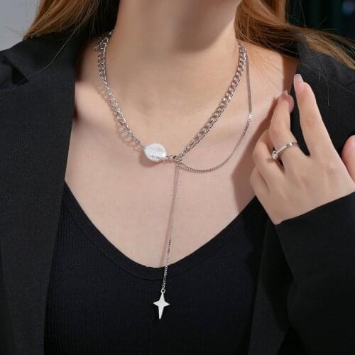 Acheerup Fashion Stainless Steel Necklace For Women Double Layers Silver Color Pendant Pearl Adjustable Chian Jewelry Gift