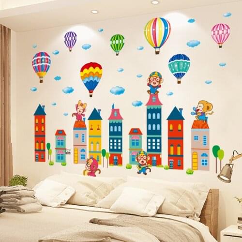 [shijuekongjian] Monkey Castles Wall Stickers DIY Cartoon Balloons Mural Decals for Baby Room Kids Bedroom Nursery Decoration