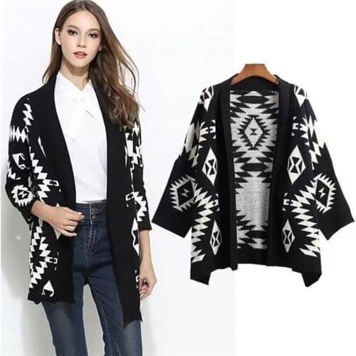 2021 autumn and winter new loose one-size mid-length diamond jacquard cardigan sweater knitted casual jacket