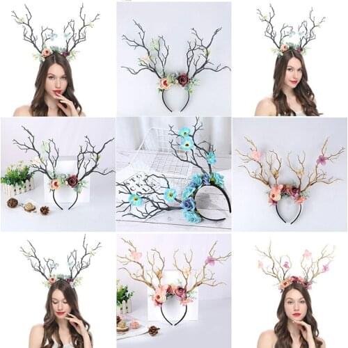 Reindeer Antlers Hair Hoop Flower Garland Floral Garland Christmas Headwear Floral Headband Deer Antler Hairband