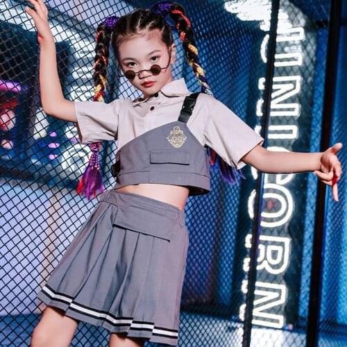 Girls Jazz Performance Clothes Kids Handsome Hip-Hop Street Dance Costumes Children College Style Catwalk Show Clothing DQL5686